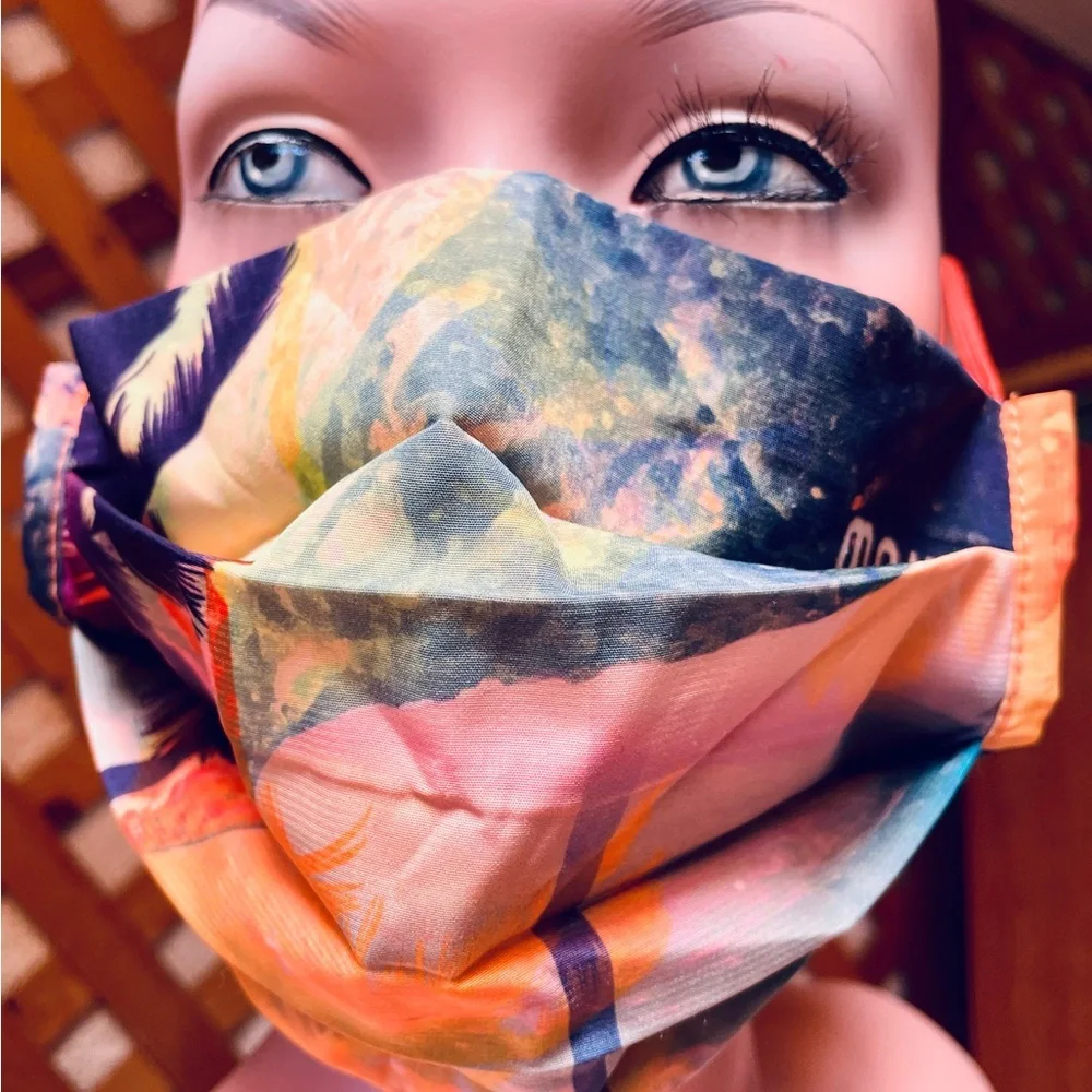 LE SUPERBE Tropical Print REVERSIBLE Fabric FACE MASK O/S